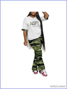 2 Piece Lounge Set Short Sleeve Top Flare Pants Tracksuit
